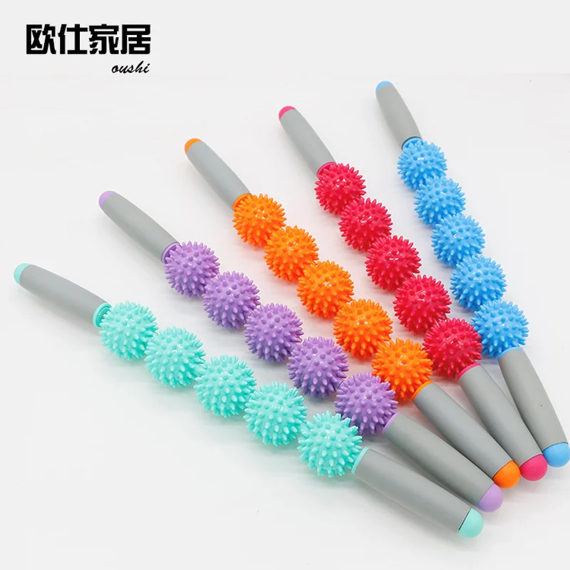 4 Spiny Rubber Massage Roller Manual Spiky Stick Massager Muscles and Myofascial Release Fitness Equipment for Gym Home Use | Спорт и