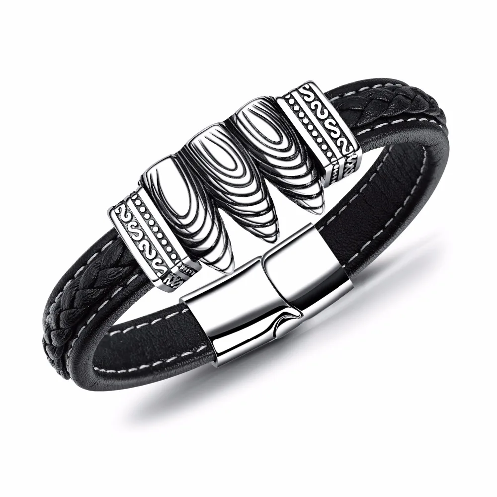 Fate Love Vintage Black Leather Bracelet Three Fancy Bullets Design Bracelet Men Punk Wristband Magnet Male Charm Jewelry FL1235