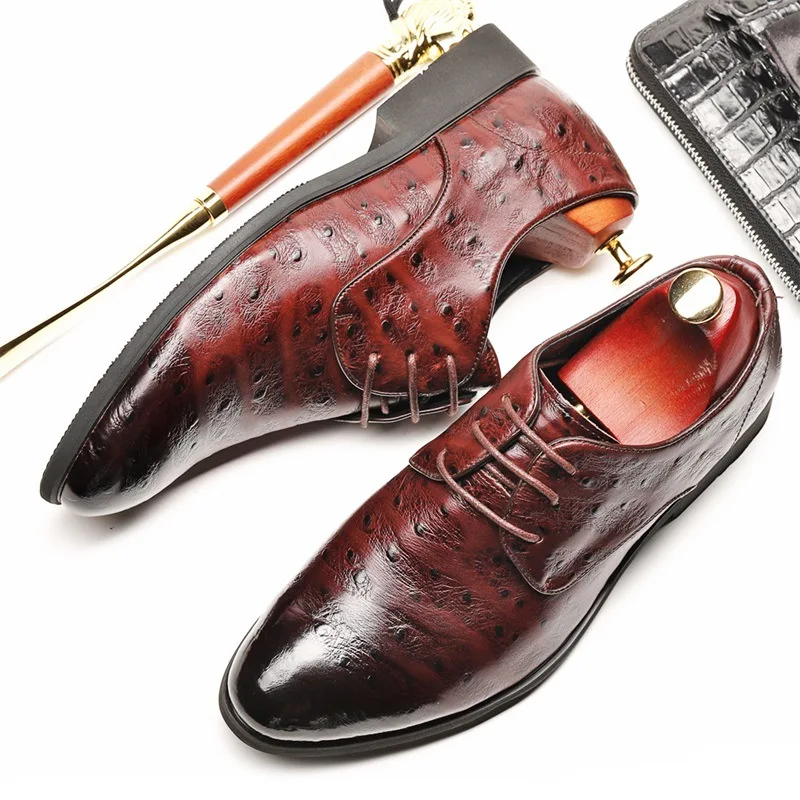

New fashion men's leather shoes high-grade leather ostrich pattern men's shoes British business casual shoes men