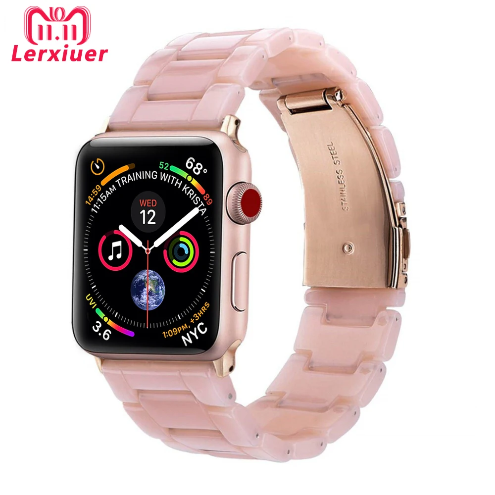 

Lerxiuer Resin strap For apple watch band 44mm 40mm iwatch series 3 2 1 wristband bracelet stainless steel buckle belt correa