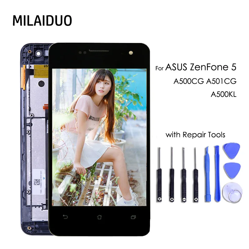 

Original LCD Display For ASUS Zenfone 5 T00J A500KL A500CG A501CG Touch Screen Digitizer Full Assembly Black with Frame 5.0''