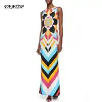 Europäische High Street Fashion Designer Kleid Damen Sleeveless Charming Geometrische Luxuriöse Marken Jersey Silk Maxi Kleid