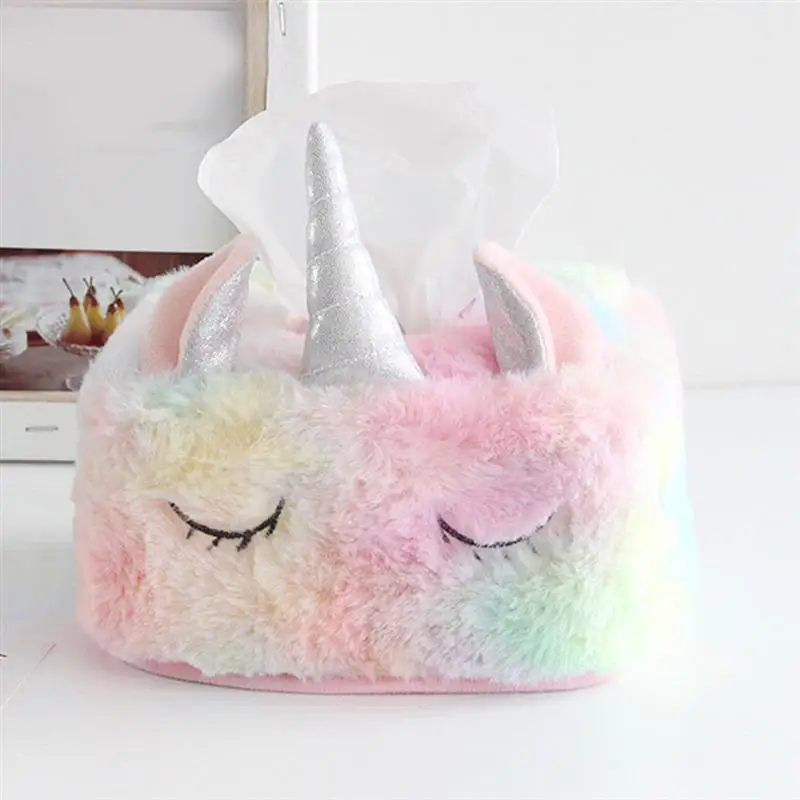 

1 Pc Cute Unicorn Tissue Box Plush Tissue Storage Holder Funny Tissue Box For Home Bedroom Restaurant (Small Square Pattern)