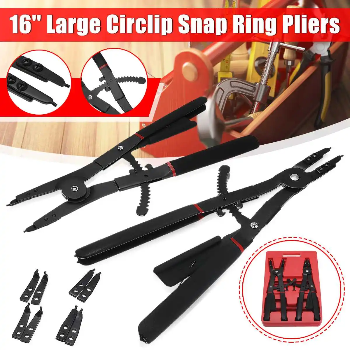 

2Pcs 16 inch Large Circlip Snap Ring Pliers Set Ring Remover Retaining Circlip Pliers Ratcheting For Workshop DIY Home Tool