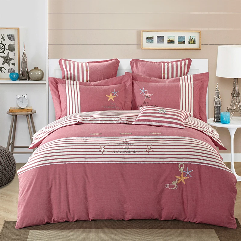 

High quality washed cotton fashion Bedding sets Embroidery Soft Duvet cover set Bed Sheet Pillowcases Queen King size Bed linen