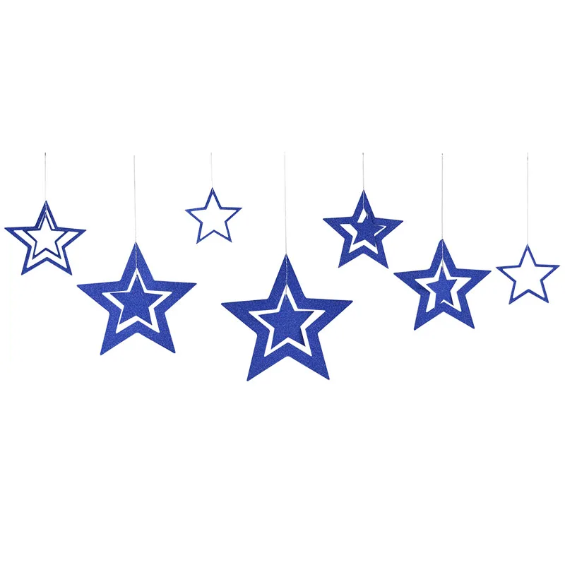 Paper Star Hanging Garland Star Shape String Banners Blue Gold Silver Christmas Banner For Party Home Wall Hanging Decoration - Цвет: sky blue