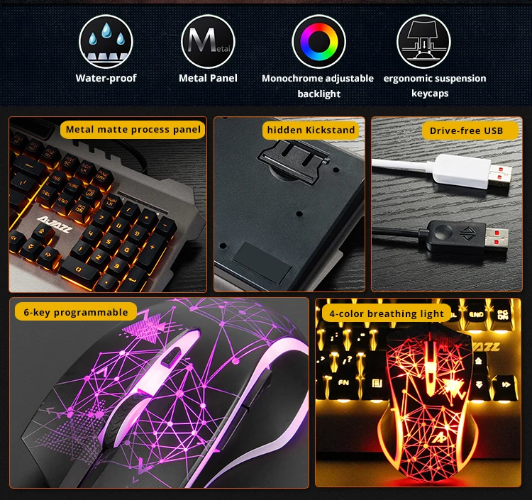 jazz Mechanical Wolf Wired Gaming Keyboard & Mouse Combos 104 Keys Backlit Keyboard 3200DPI Mouse  (10)
