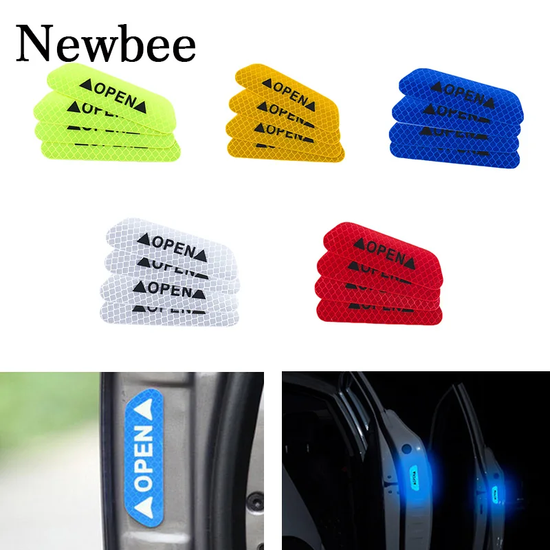 

4Pcs/Set Car Styling OPEN Reflective Tape Safety Warning Notice Mark Bicycle Accessories Exterior Door Sticker Reflective Strips