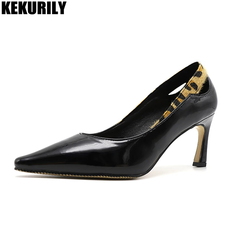

Women Pumps High Heels Shoes Slip on Slides Pointed toe Shoes patchwork high quality shoes Stiletto zapatos mujer black apricot