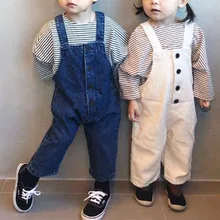 Коллекция года, весенне-осенние детские комбинезоны унисекс хлопковые джинсовые свободные брюки Высококачественная детская одежда на подтяжках для маленьких мальчиков и девочек