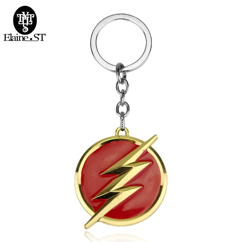 

Wholesale Comics The Flash keychain lightning Logo Red Gold 5cm Metal Keychain Keyring Trinket Key Holder for boys gift
