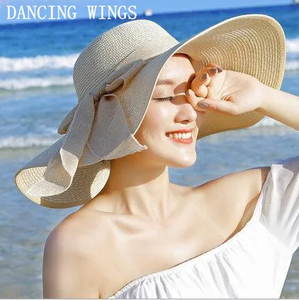 

2Pcs/Pack Summer Fashion Foldable Floppy Straw Hats Women UV Protection Large Brim Beach Sun Hats With Big Head