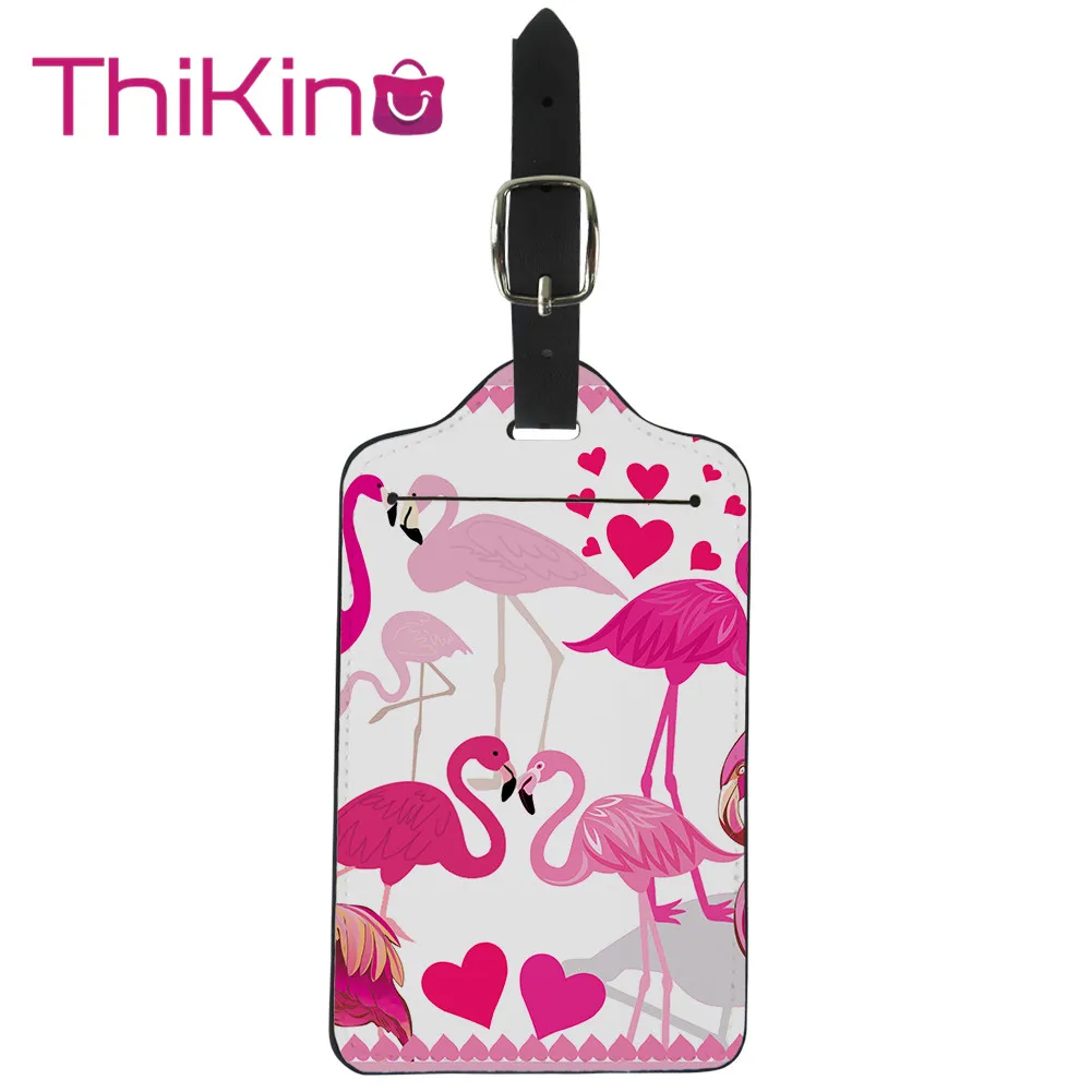 

Thikin Flamingo Luggage Tag Women Travel Accessories PU Suitcase ID Address Holder Baggage Boarding Tag Portable Label
