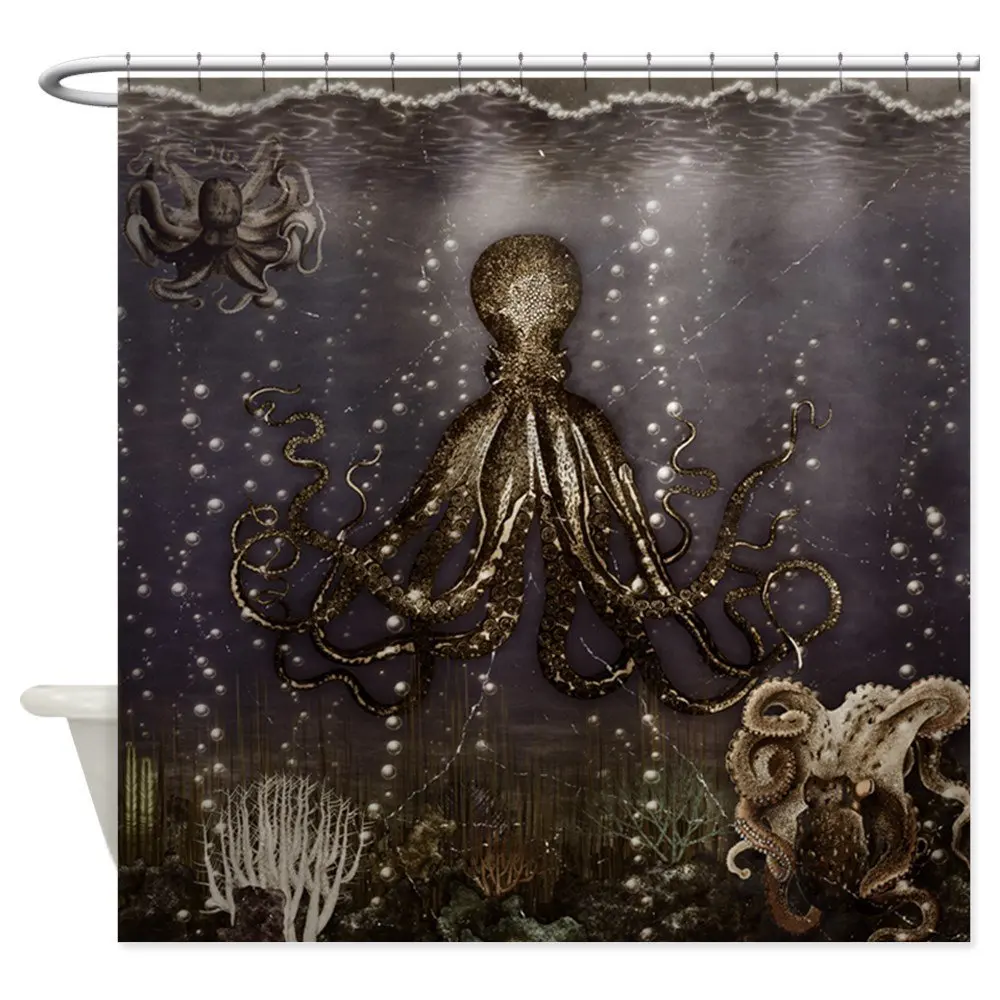 

Octopus Lair Old Photo Decorative Fabric Shower Curtain Waterproof Polyester Fabric 8 Sizes Shower Curtain 12 Hooks