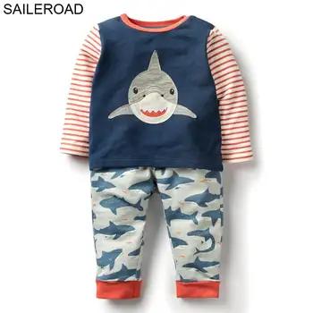 

SAILEROAD 2-7Years Cartoon Shark Children's Costume for Girls Boys Two-piece Toddler Boys Clothing Sports Suits for Boys Fall