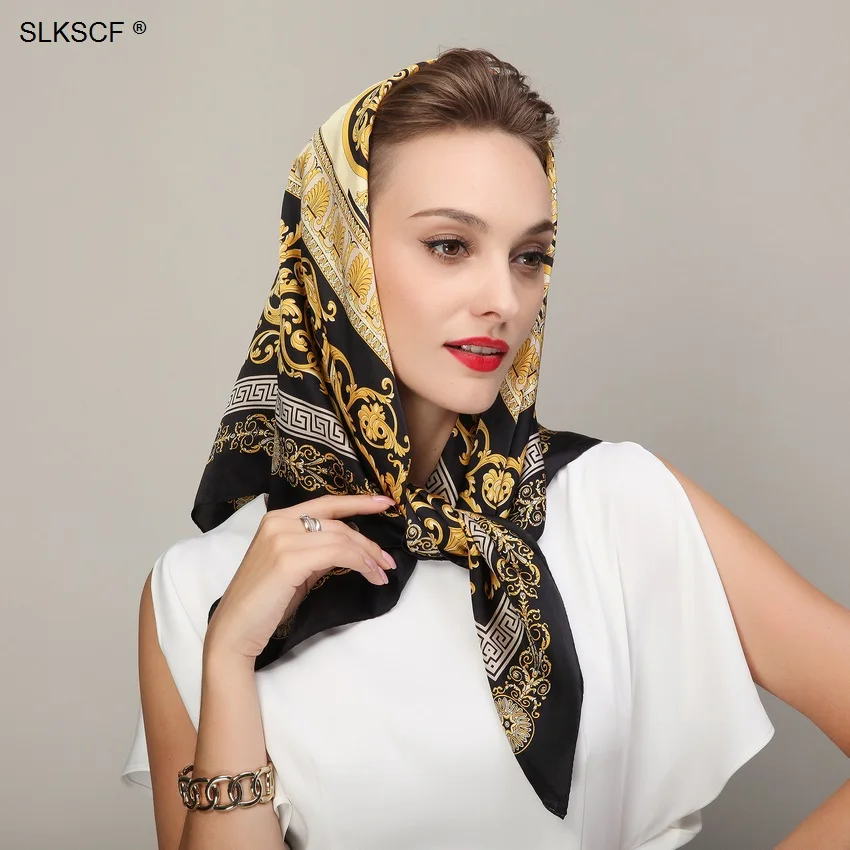 

[SLKSCF] 85X85CM Large square silk georgi satin scarves mulberrysilk scarf women's square silk satin scarfs capes FREE SGIPPING