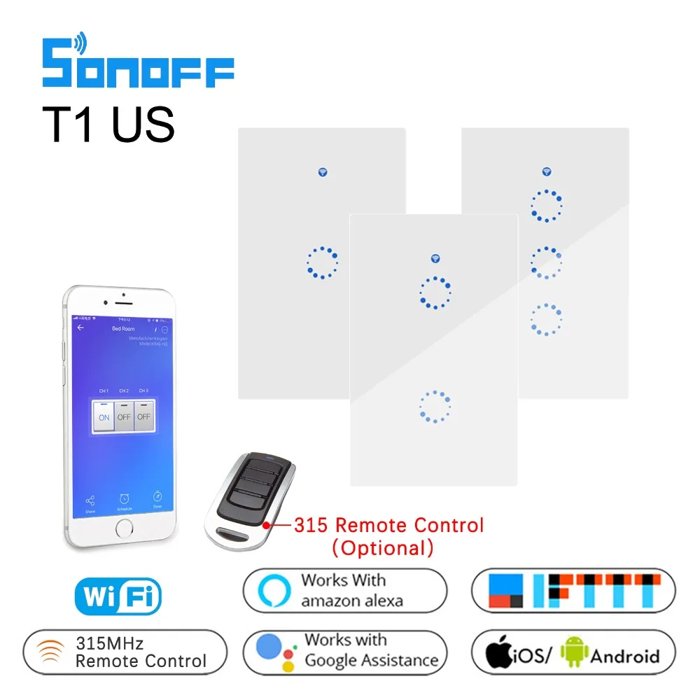 Настенный сенсорный выключатель Sonoff с Wi-Fi 1 2 3 клавиши стеклянная панель умный