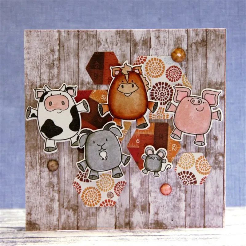 

Cartoon Chicken Pig Sheep Mouse Cattle Metal Cutting Dies with Clear Stamps for Craft Scrapbooking Embossing New Card Making