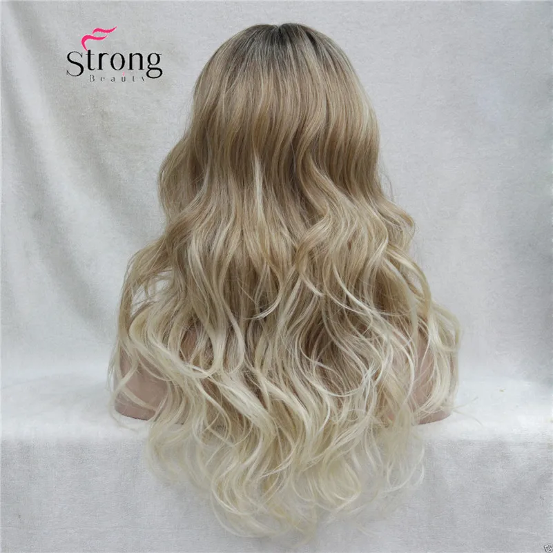 HHG-9112  T6-27I-613A  Quality Heat Resistant Blonde Ombre Wavy Lace Front Long Wig (7)