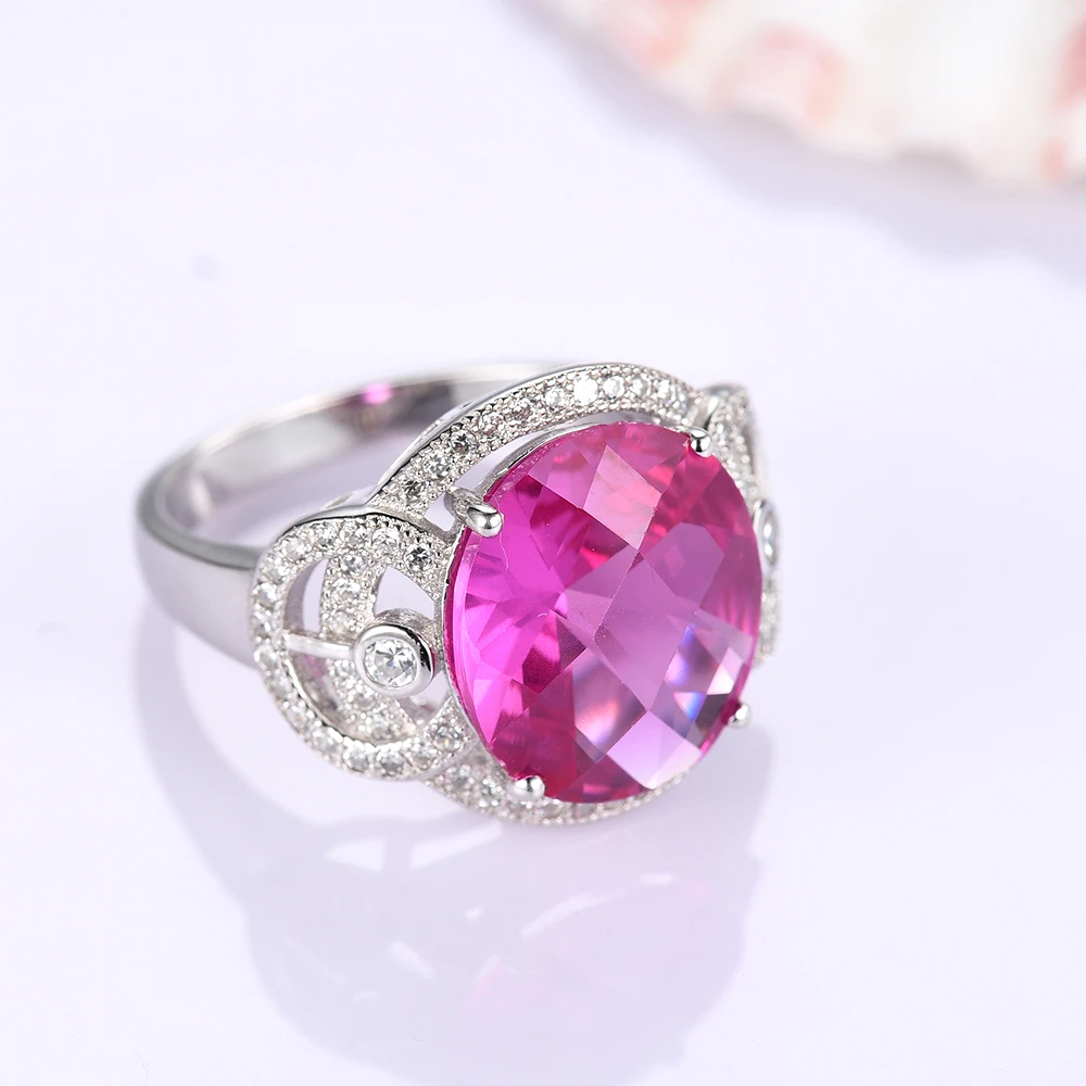 L& zuan chckerboard Cut 7.91ct кольцо с розовым Рубином в Настоящее серебро 925 проба Белый CZ женское кольцо с драгоценным камнем прекрасный ювелирный подарок
