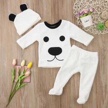 

2018 Infant Baby Girls Boys Long Sleeve Tops Pants Hat Outfits Set Fluffy Clothes FASHION lovely cute wild features CH