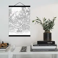 Сеуле, Южная Корея Карта города деревянной рамке холст живописи Home Decor Wall Книги по искусству печатать фотографии плакат вешалка