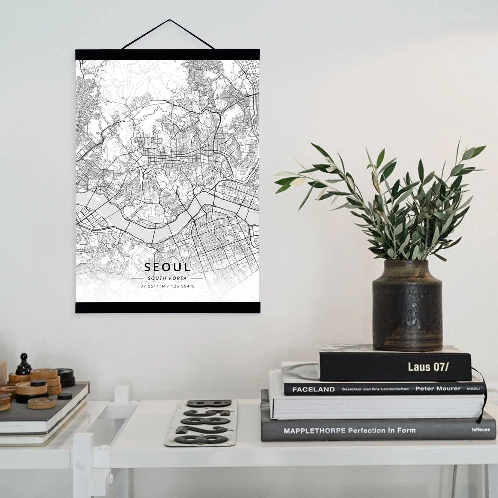 

Seoul, South Korea City Map Wooden Framed Canvas Painting Home Decor Wall Art Print Pictures Poster Hanger