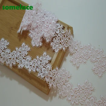 

(2yds/lot)6cm wide pink hollow floral venise venice lace Hight quality lace fabrics embroidered lace trim19022402