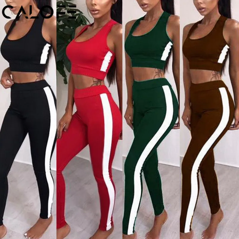 2018 Women’s Tracksuit Tights Sportswear Fitness Yoga Suit Sport set For Female Gym Clothing Workout Two Piece Jumpsuit Crop top