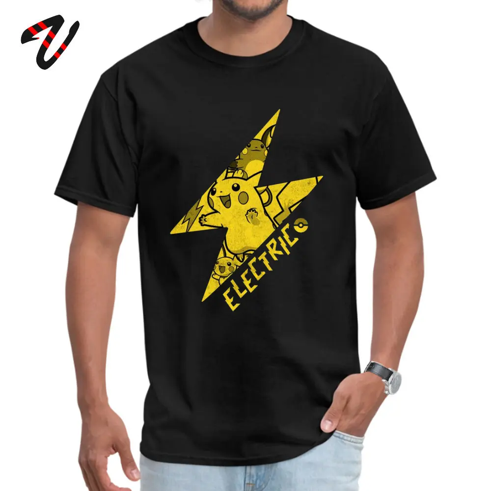 

Electric Lightning Super Pikachu Flash T Shirt Pokemon Funky Round Neck Geek Short Sleeve Pure Cotton Men Tshirts Free Shipping