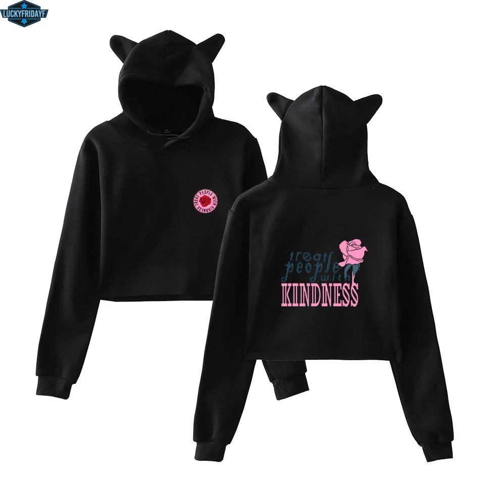 New Harry Styles Treat People With Kindness Cat Sexy Hoodies Ladies Women Sexy Exposed Navel Hot Pu