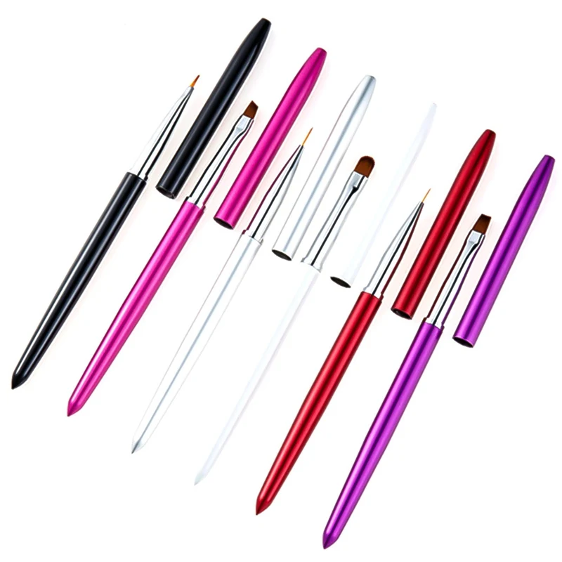 

Nail Art Brush Pen Rhinestone Diamond Metal Acrylic Handle Carving Liquid Salon Liner Nail Brushes With Cap