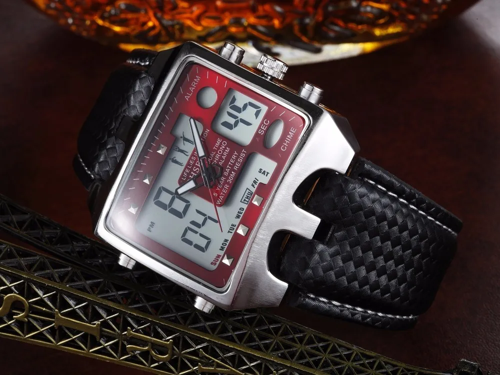 Новое в OHSEN электронная цифровая кварцевые Для мужчин часы Relojes кожаный ремешок сигнализации Chrono Красный Дайвинг Спорт Военная Униформа Наручные часы