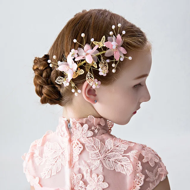 Pink Flower Headpiece For S Wedding Hair Accessories Gold Pink Flower Headpiece For S Wedding Hair Accessories Gold Color Leaves Design Clips Barrettes