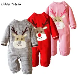 Одежда для малышей комплекты Теплые Длинные рукава Комбинезоны для малышек новорожденных Свитер для мальчиков и девочек Рождественский