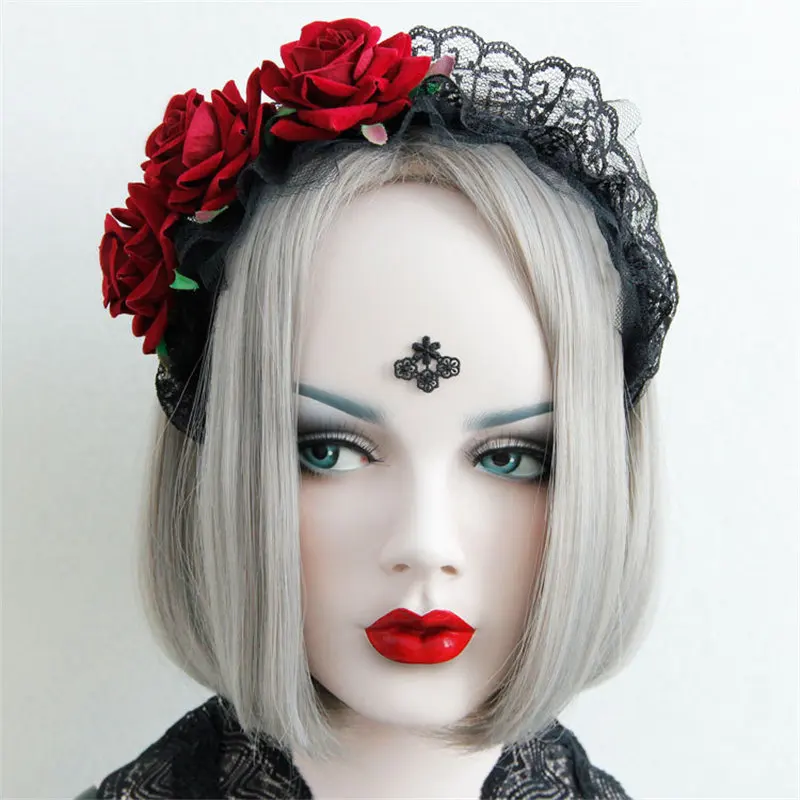 Gothic Black Lace Flower Headband Lady Hairband Evil Queen Cosplay Ornament