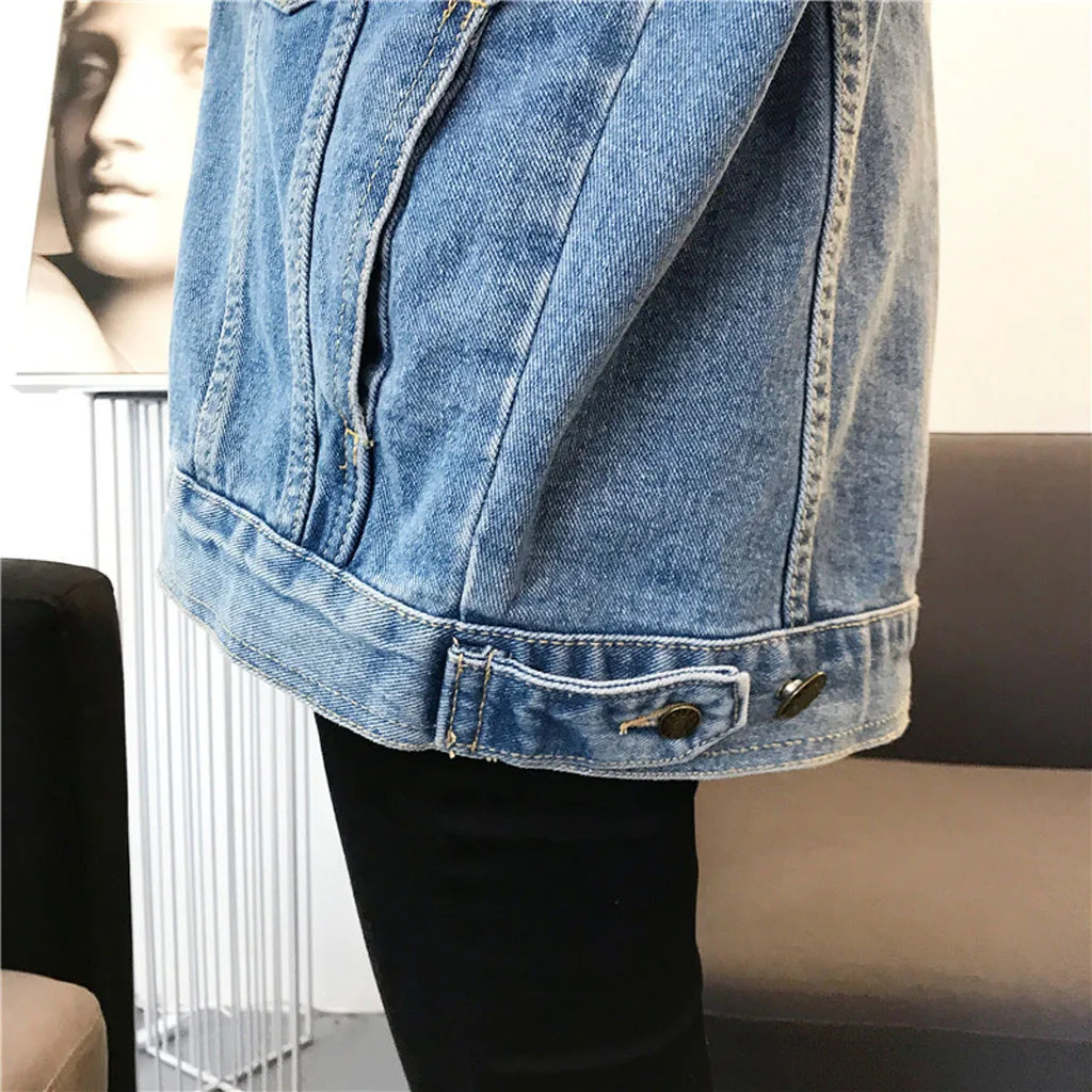 KLV женская джинсовая куртка бойфренда Ретро оверсайз ковбой свободная повседневная куртка D4
