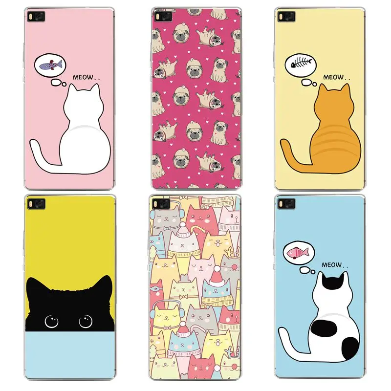 

Cartoon Cat Soft Clear TPU Phone Case For huawei P10plus P8 P9lite honor 3c 4c 6a 7 8 9 5c Coque Cute Dog Cover Free Shipping