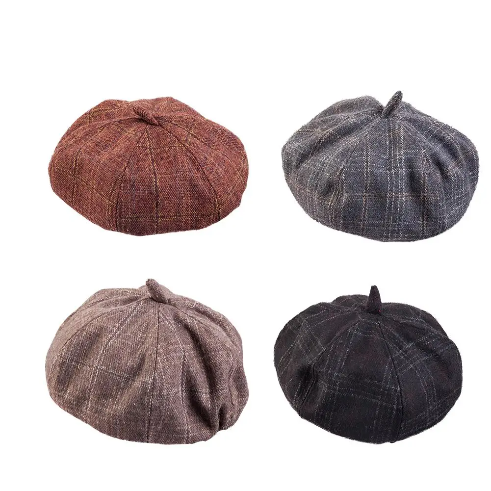 

Retro Fashion Korean Style Octagonal Ladies Casual Woolen Beret Hat Leisure Dome Plaid Painter Hat For Women Girl Wholesale