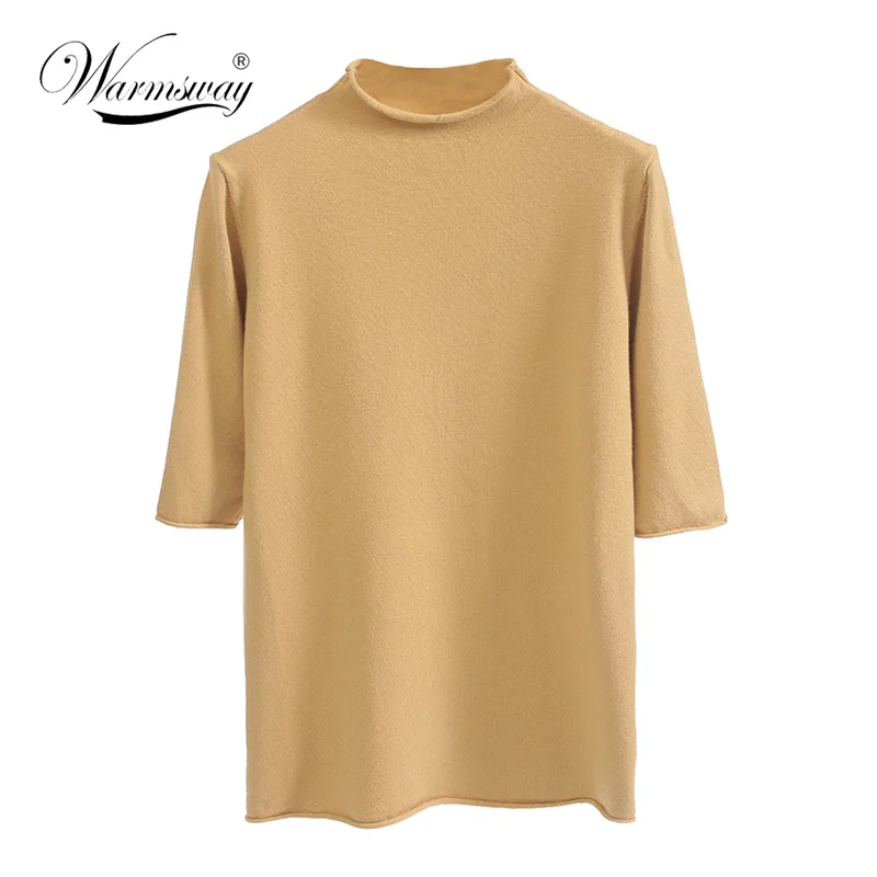 New Summer Style Korean Women Cute Turtleneck All-match Solid T-shirt  Elegant Knitted Shirts Casual Top Tee Female  B-083