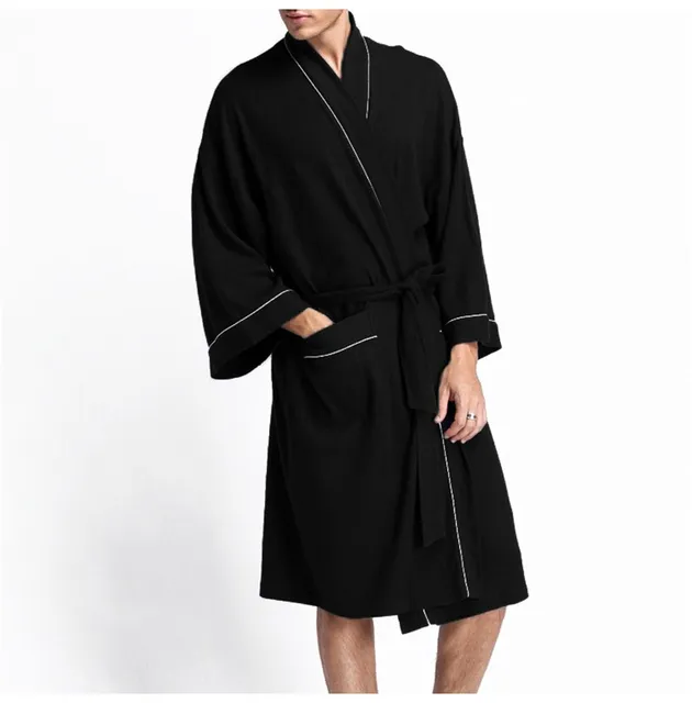 Men Homewear Robe For Mens Waffle cottob Bathrobe Black White Robes