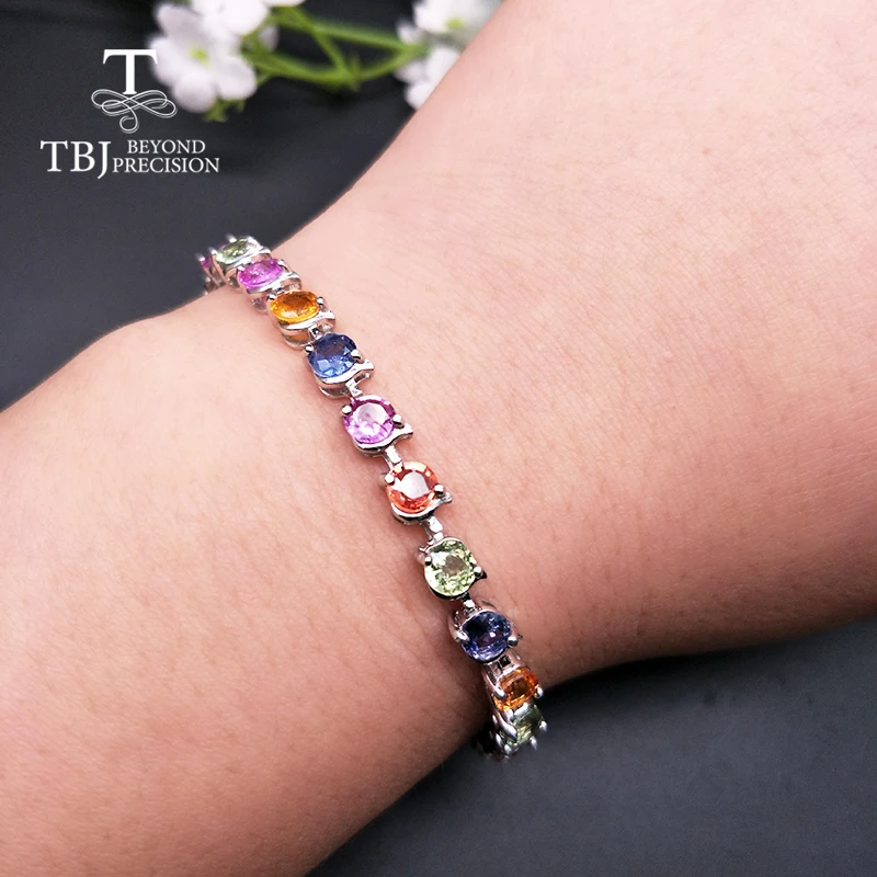 TBJ, 11ct натуральный причудливый цвет сапфир драгоценный камень браслет из стерлингового серебра 925 пробы ювелирные украшения для женщин лучший драгоценный подарок