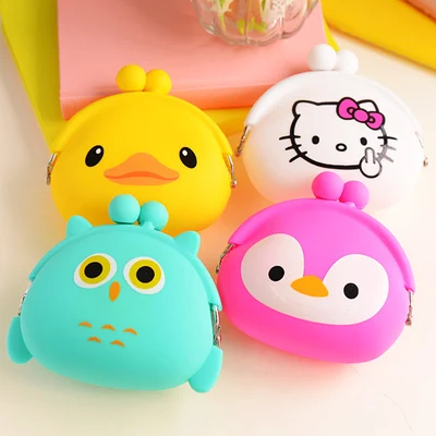  Korean Candy Colored Girls Coin Bags Women Key Wallets Cute Cartoon Silicone Mini Coin Purse Children Kids Gifts FH-010 