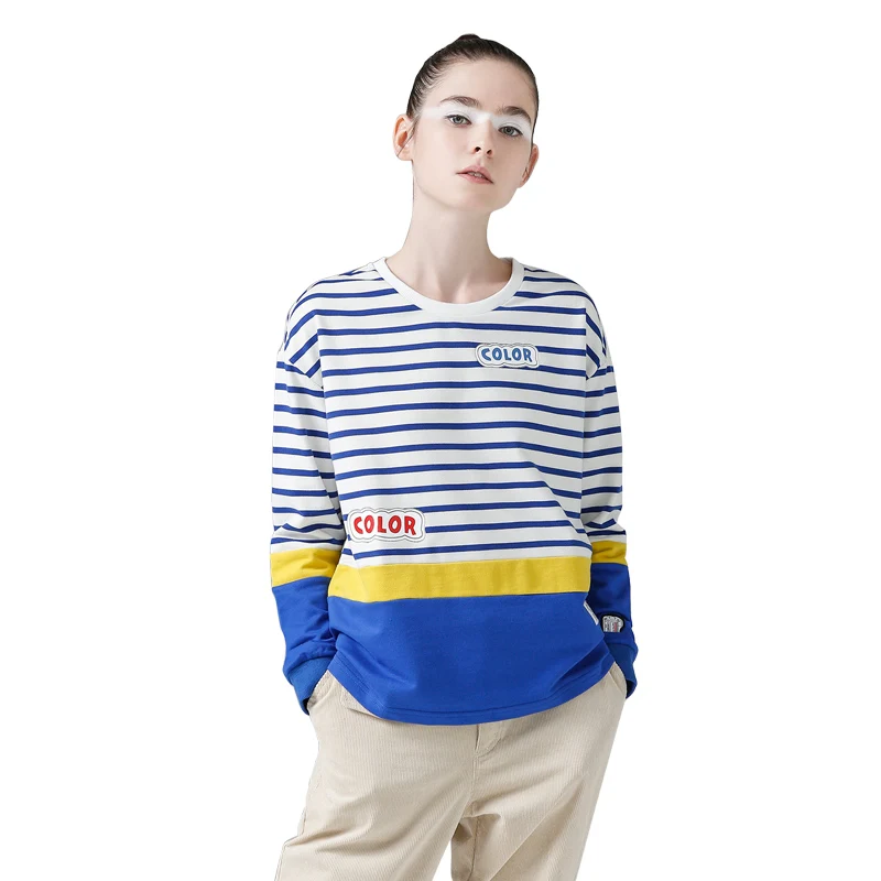 Toyouth Camisetas Mujer 2018 otoño clásico rayas camisas de manga larga mujeres Patchwork o-cuello femenino camiseta floja Toyouth Camisetas Mujer 2018 otoño clásico rayas camisas de manga larga mujeres Patchwork o-cuello femenino camiseta floja