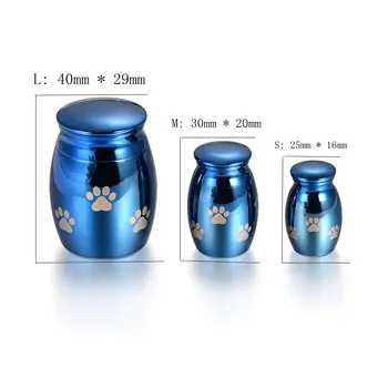 

IJU015 Hot Selling Blue Pet Paw Mini Ashes Urn High Quality Stainless Steel Dog Paw Print Cremation Urn for Pet Memorial