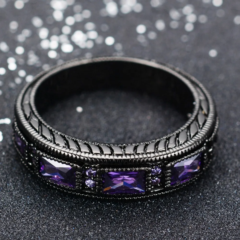 T&T ring Shape Purple Zircon Ring Black Gold Filled Jewelry Vintage Ring For Women Wedding Rings T&T ring Shape Purple Zircon Ring Black Gold Filled Jewelry Vintage Ring For Women Wedding Rings