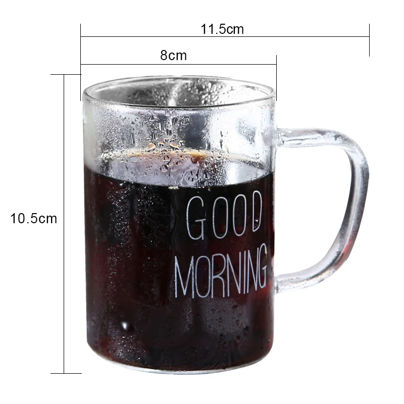 Glass Cup Tea Coffee Mug Black White Good Morning Breakfast Milk Juice Cup Transparent Glass Beer Mug 400ML (5)