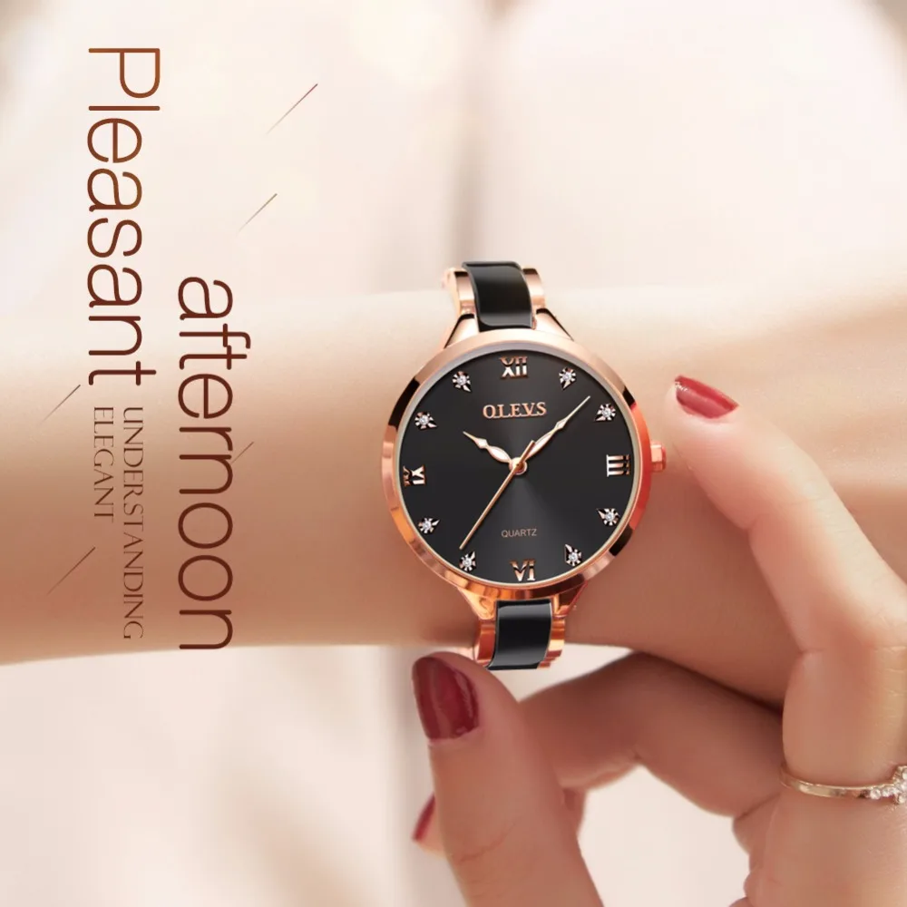 OLEVS Rose gold Women watches bracelet watch Ladies relogio feminino womens ceramics watches fashion Luxury waterproof Clock NEW