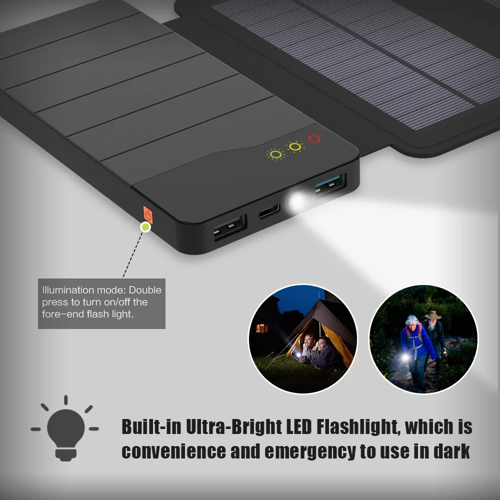 Banco de la energía Solar 6 W Panel Solar 10000 mAh Real Solar Powerbank para iPhone X Samsung Galaxy nota Huawei Honor oppo Vivo. - 4