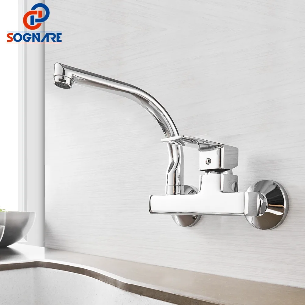  SOGNARE Wall Mounted Kitchen Faucet Single Handle Kitchen Mixer Taps Dual Holes Hot and Cold Water  - 32830711930
